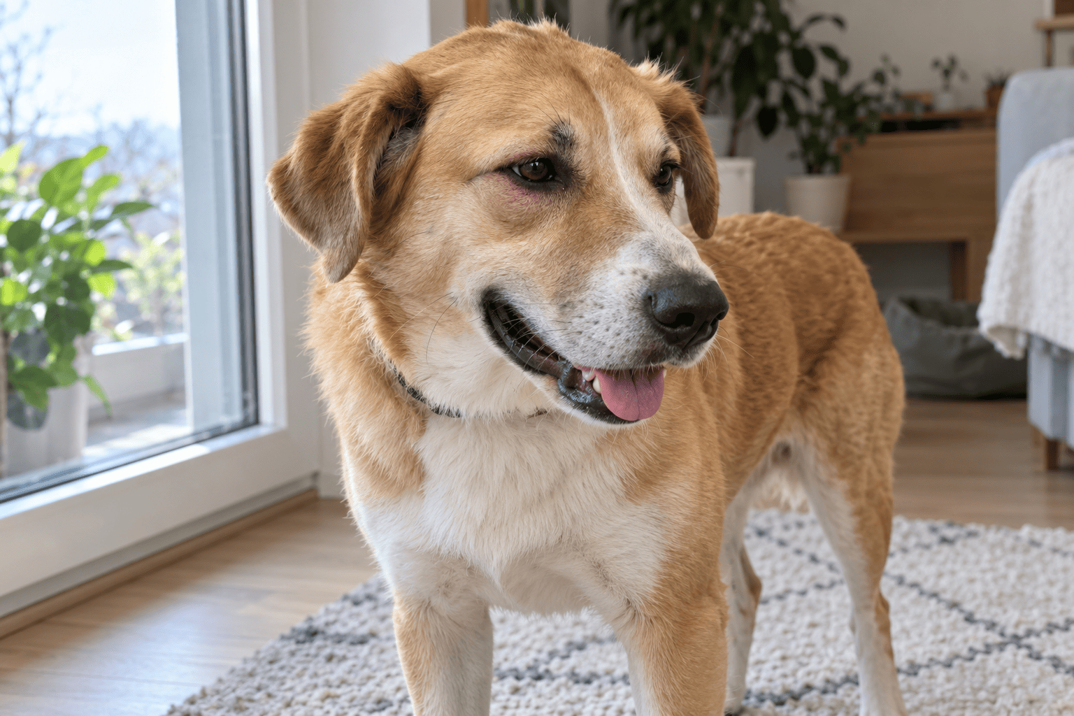 Veterinár kontroluje oko psa s opuchnutým okolím